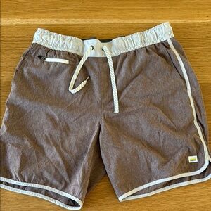 Vuori Brownish Red and White workout shorts